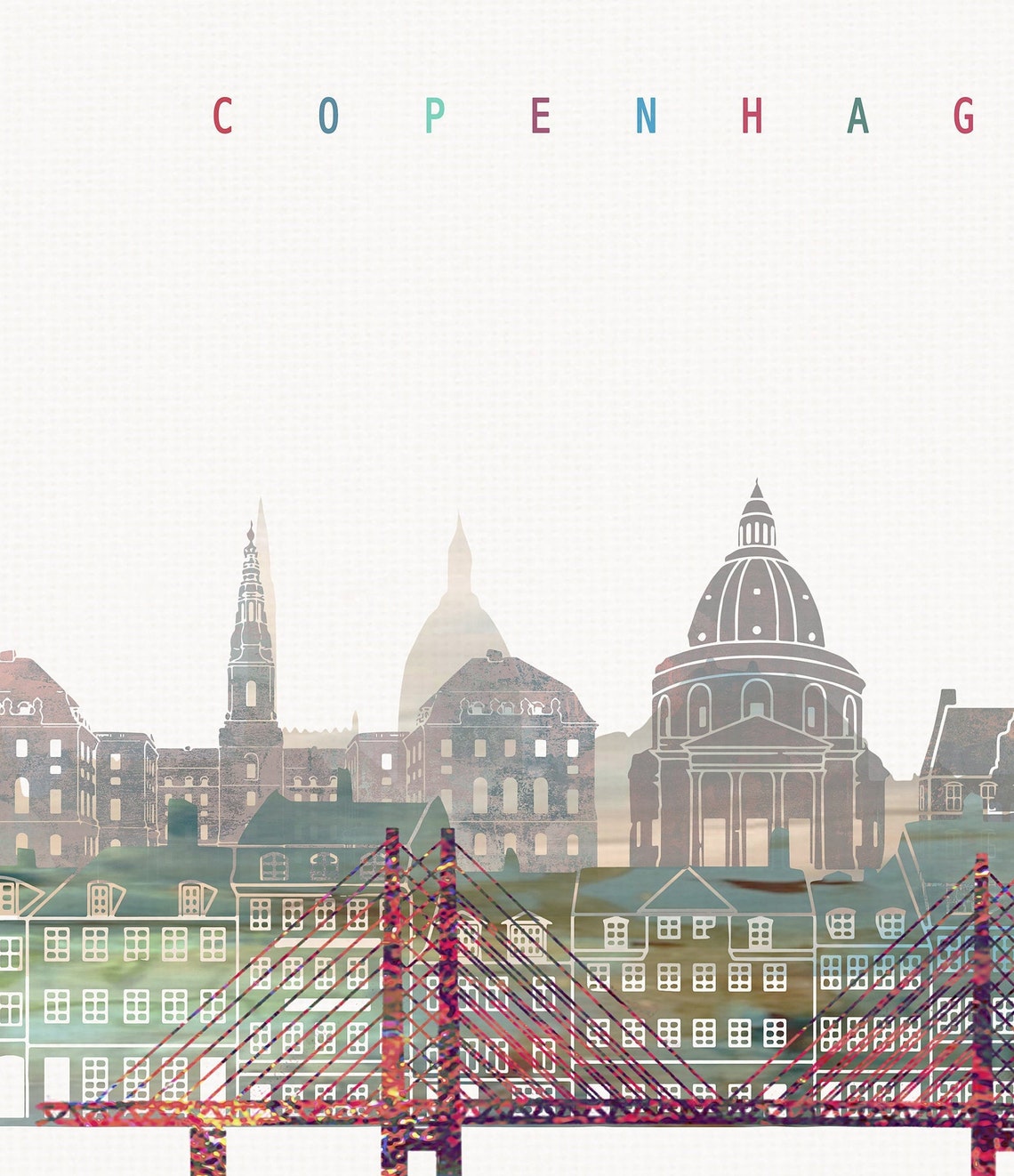 Copenhagen Watercolor City Skyline Denmark Print Home Decor Gift - Image 2