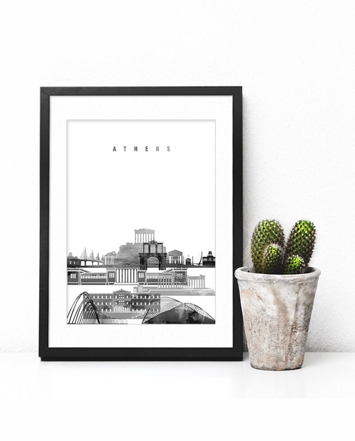 Athens Skyline Black And White Acropolis Cityscape Art Poster - Image 2