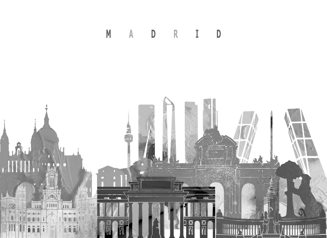 Madrid Black and White City Skyline Print Home Decor Gift Modern - Image 2