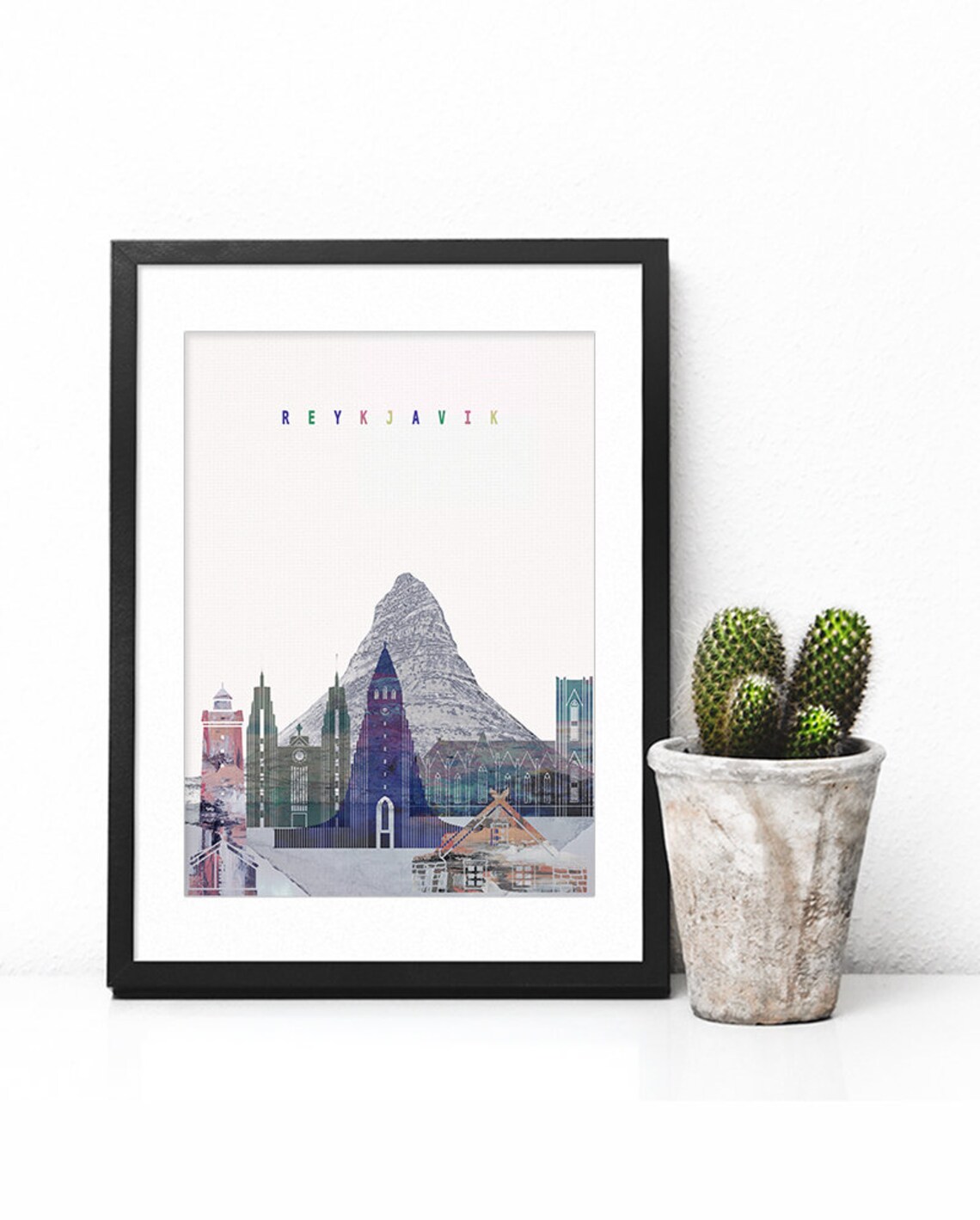 Reykjavik Iceland Mountain Church Watercolor Skyline Poster Art - Image 2