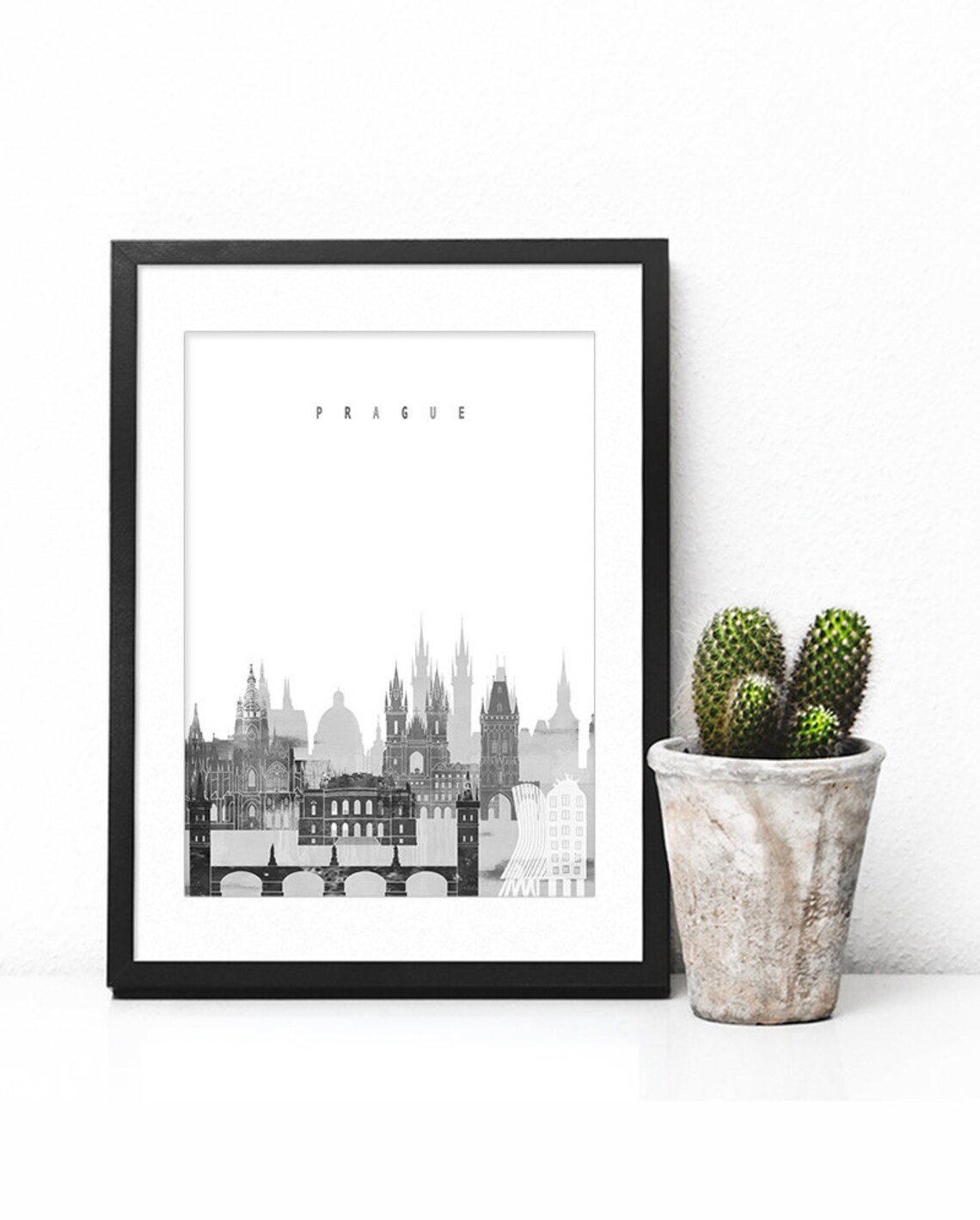 Prague Czechia Black and White Minimalist City Skyline Print - Image 2