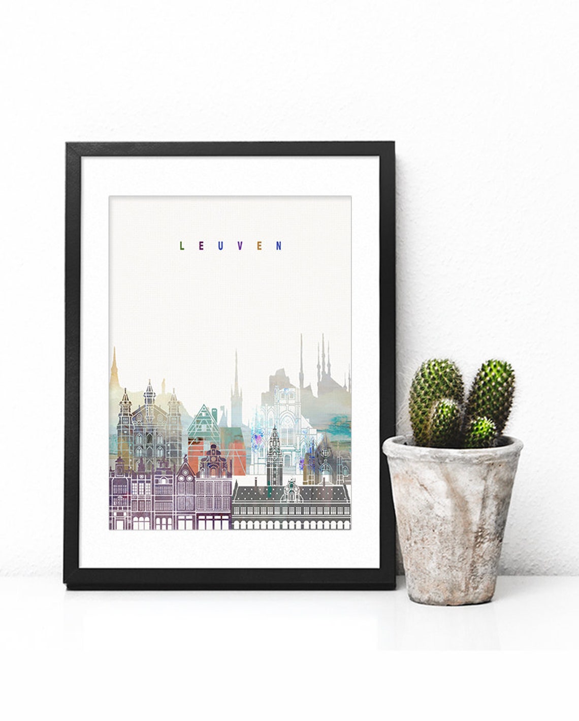 Leuven Watercolor City Skyline Belgium Print Home Decor Modern Gift - Image 2
