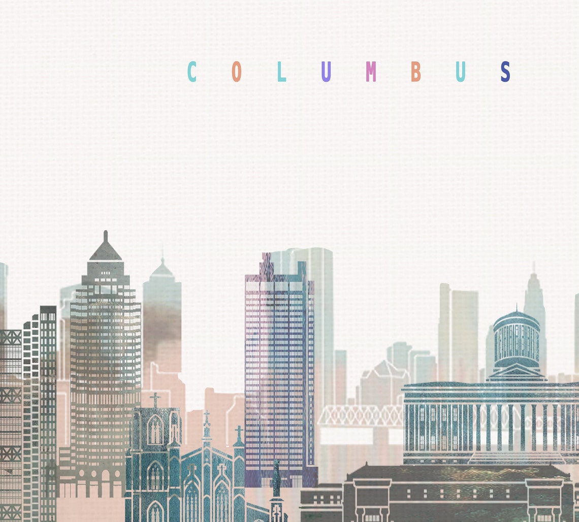 Columbus Watercolor Skyline Landmarks Modern Home Decor Poster - Image 2