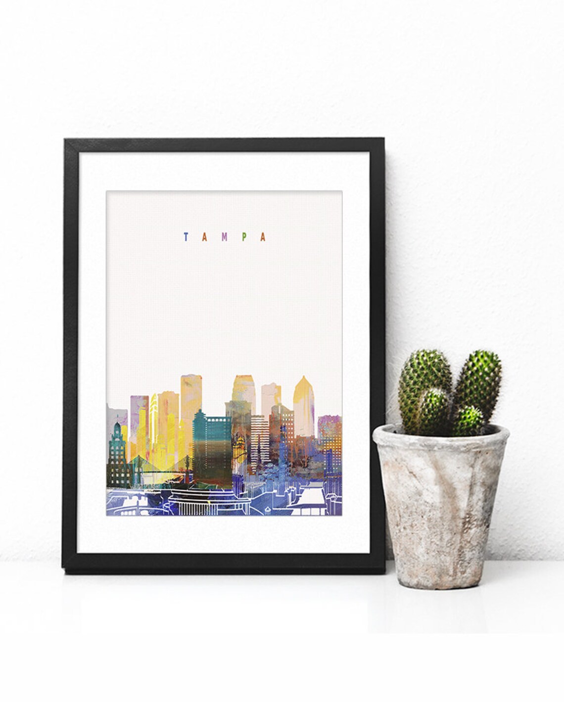 Tampa Florida Golden Watercolor Downtown Skyline Art Modern Home Decor Poster - Image 2