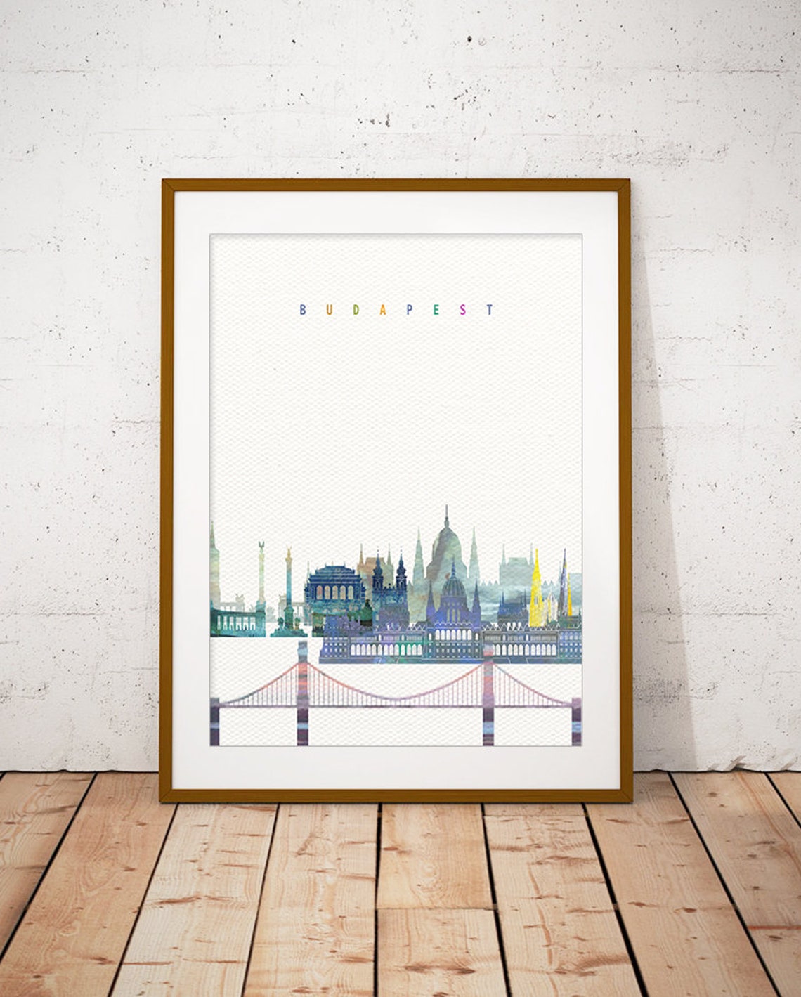 Budapest Skyline Watercolor Parliament And Chain Bridge Art Poster