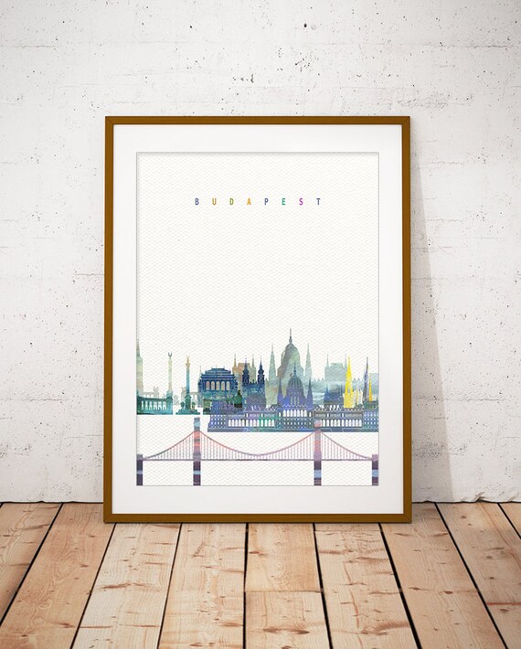 Budapest Skyline Watercolor Parliament And Chain Bridge Art Poster