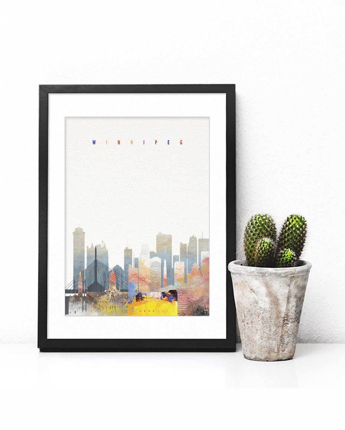 Winnipeg Canada Watercolor Skyline Downtown Towers Art Poster - Image 2