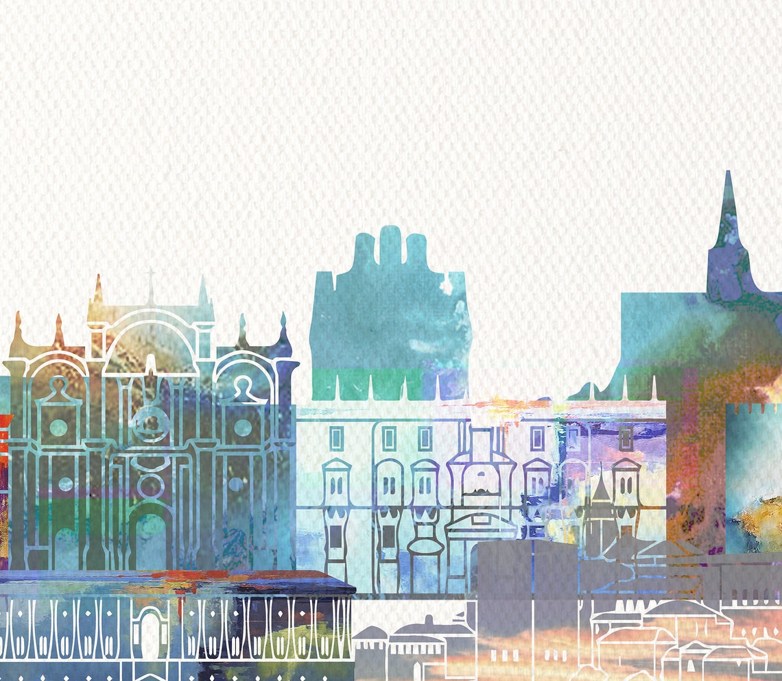 Granada Spain Cathedral Old Town Watercolor Skyline Poster Art - Image 2