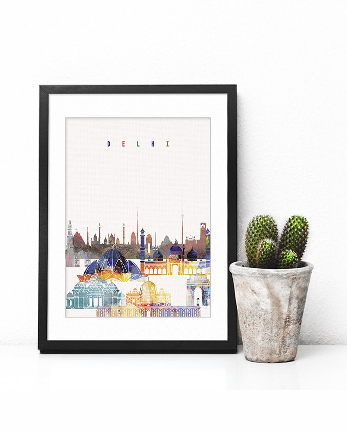 Vibrant Delhi Watercolor Skyline Monuments Modern Home Decor Poster - Image 2