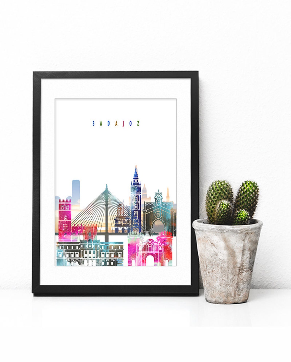 Badajoz Watercolor City Skyline Spain Print Home Decor Gift Modern - Image 2