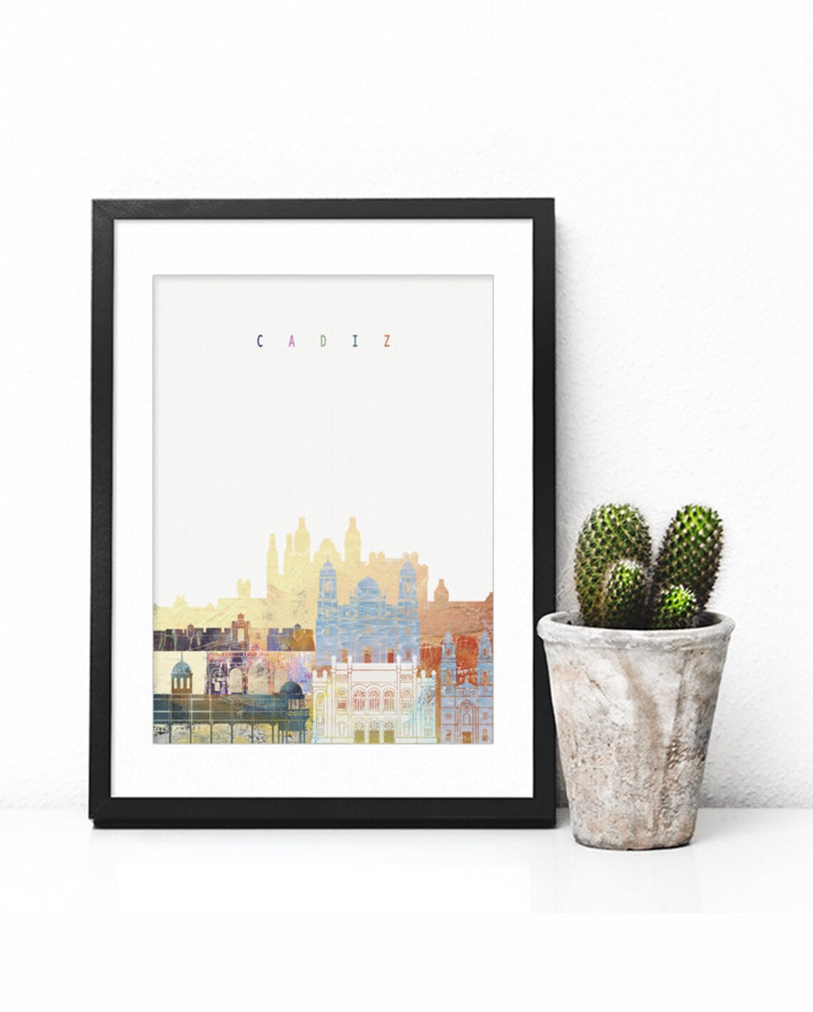 Cadiz Spain Golden Watercolor Old Town Skyline Art Modern Home Decor Poster - Image 2