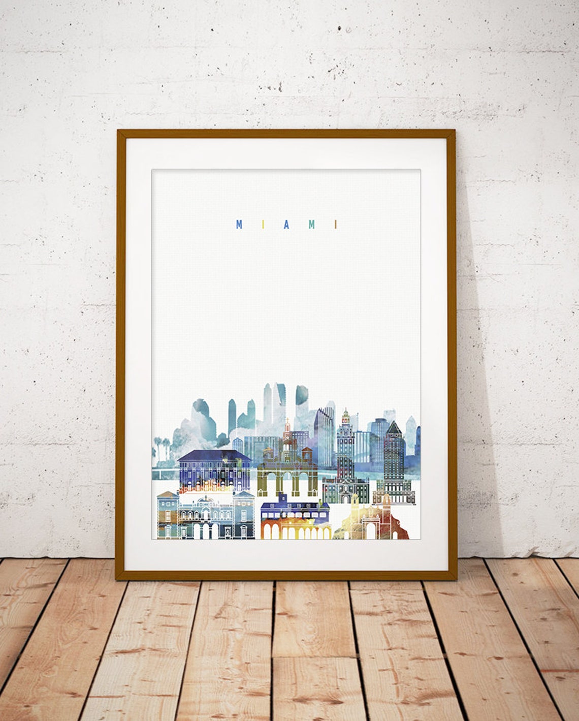 Miami Florida Watercolor Skyline Tropical Modern Decor Poster