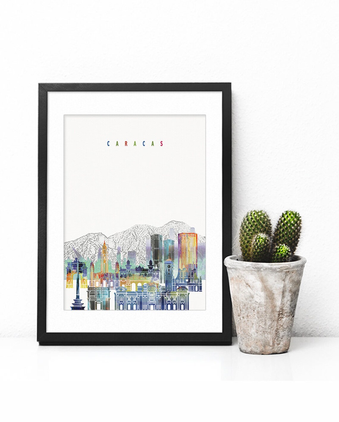 Caracas Venezuela Colorful Watercolor City Skyline Art Poster - Image 2