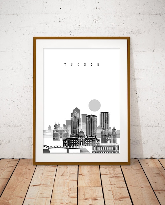 Tucson Arizona Desert Sun Monochrome City Skyline Art Poster