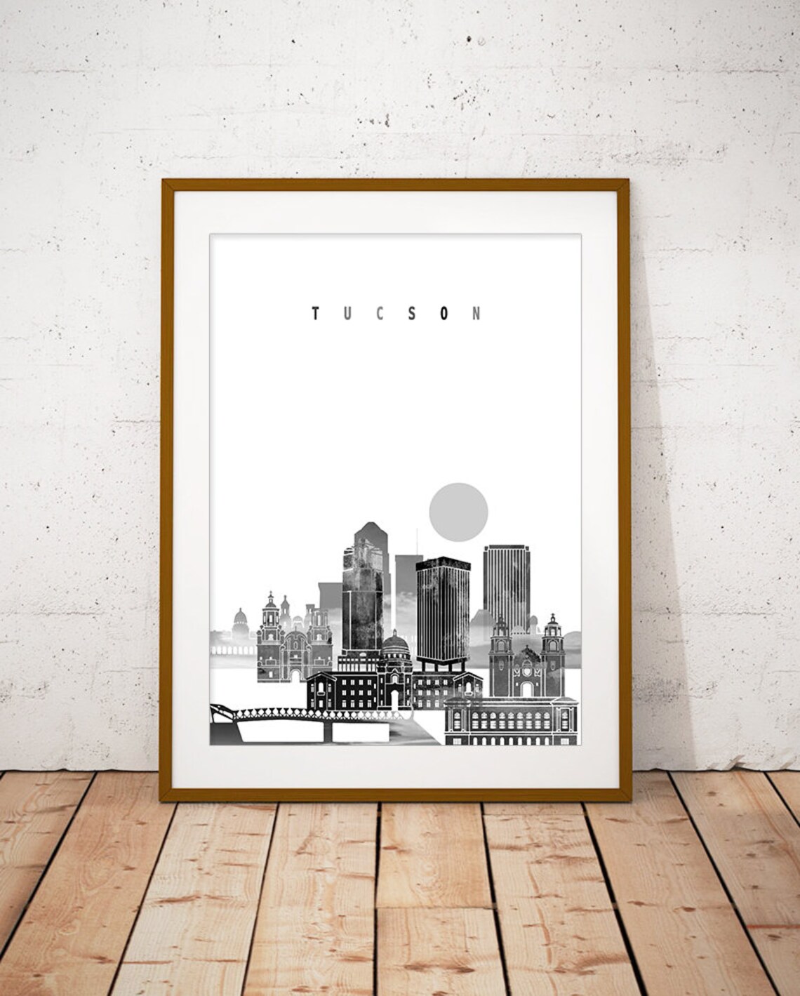 Tucson Arizona Desert Sun Monochrome City Skyline Art Poster