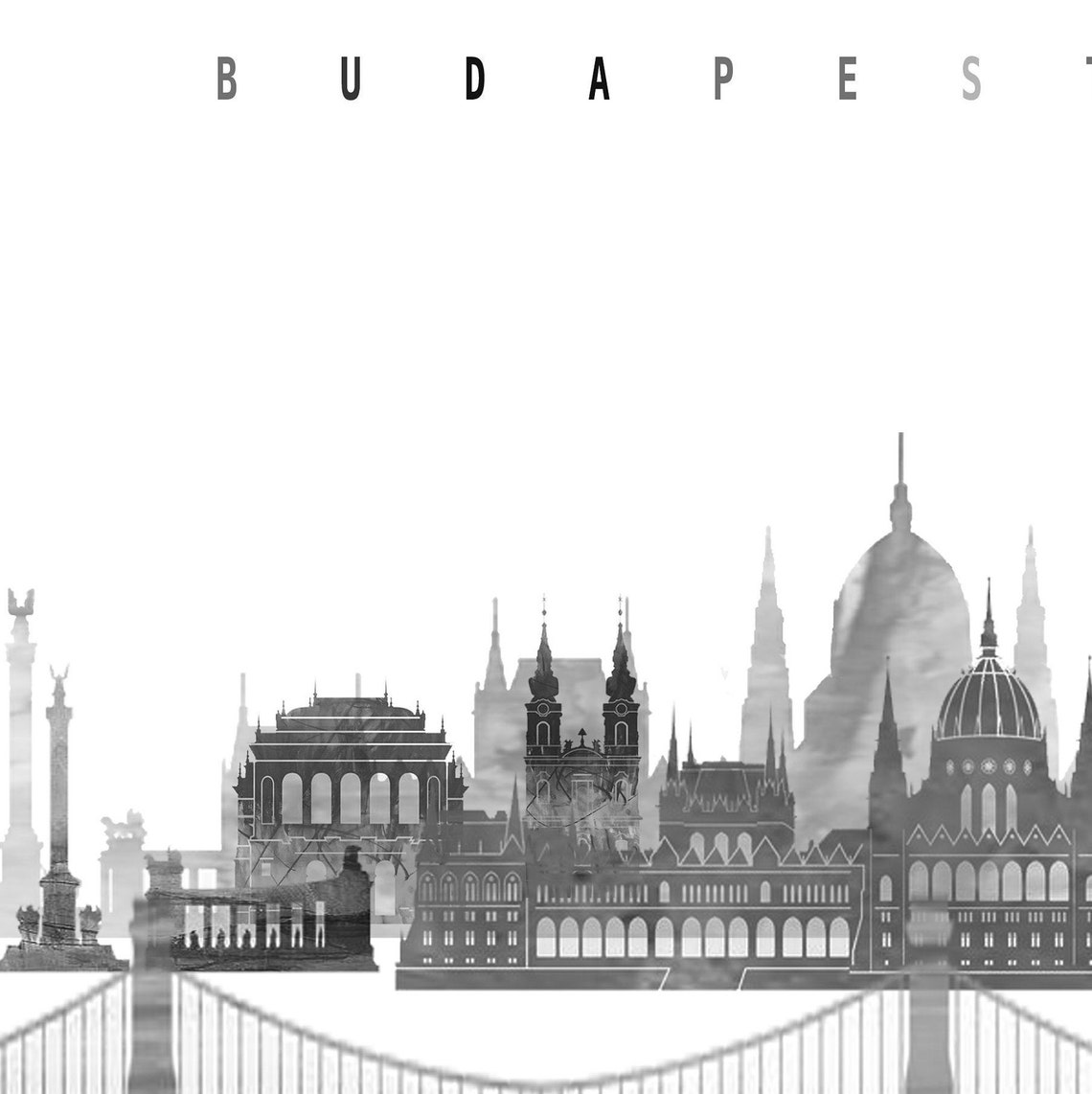 Budapest Black and White City Skyline Hungary Print Decor Modern Gift - Image 2