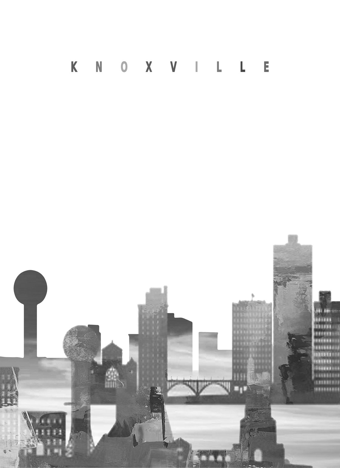 Knoxville Black and White Skyline Tower Minimalist Decor Poster - Image 2