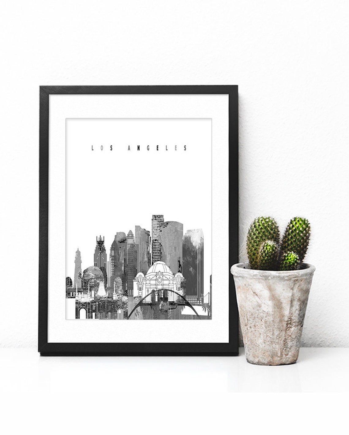Los Angeles Black and White Skyline Minimalist Home Decor Poster - Image 2