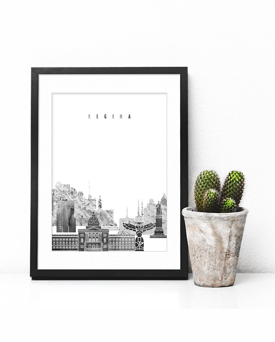 Regina Black and White Skyline Totem Minimalist Decor Poster - Image 2