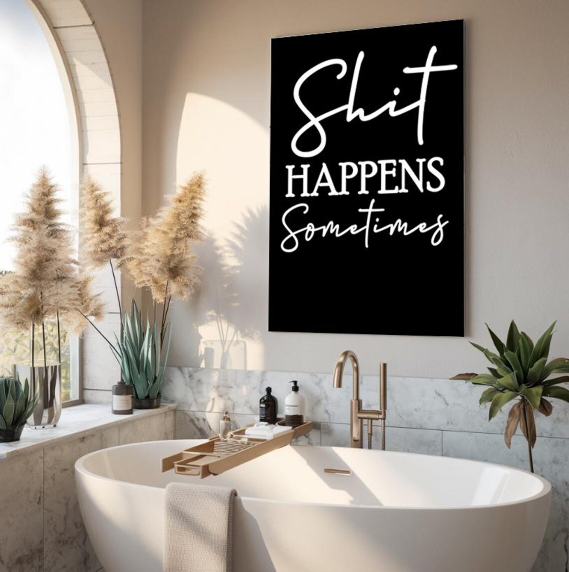Shit Happens Sometimes Funny Quote Minimalist Black White Poster - Image 3