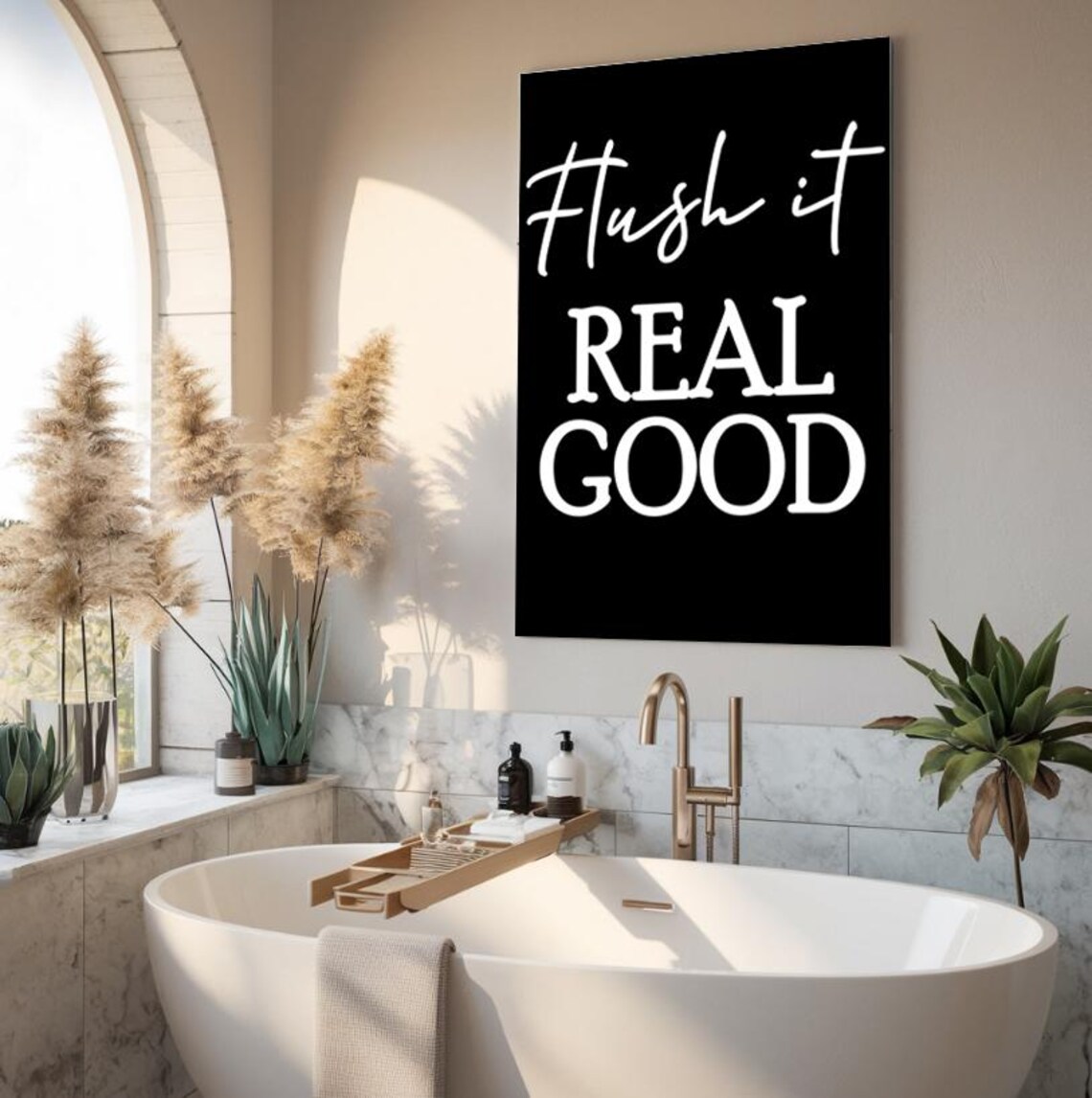 Flush It Real Good Funny Bathroom Black And White Quote Poster - Image 2