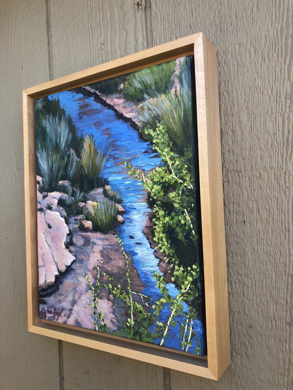 Riverbed Stream Blue Water Rocky Canyon Grasses Painting Poster - Image 5