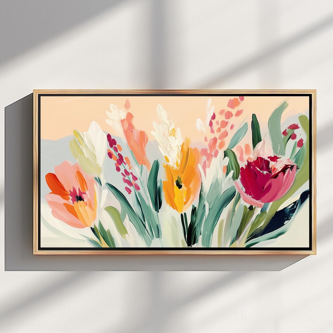 Pastel Spring Tulips Oil Painting Soft Floral Frame TV Art Poster
