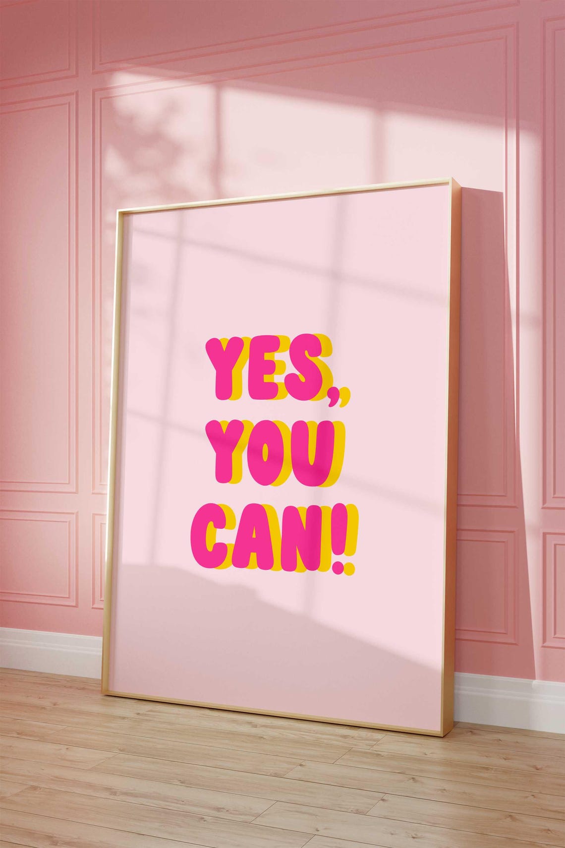 Yes You Can Motivational Pink Yellow Retro Typography Poster - Image 3