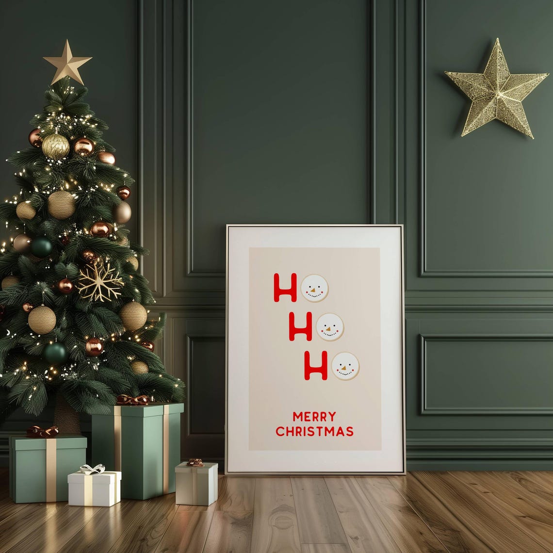 Cute Red Ho Ho Ho Snowman Faces Merry Christmas Quote Poster - Image 4