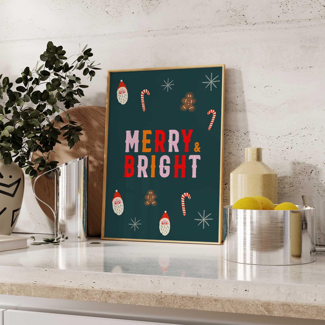 Colorful Merry And Bright Retro Letters Green Holiday Party Poster - Image 2