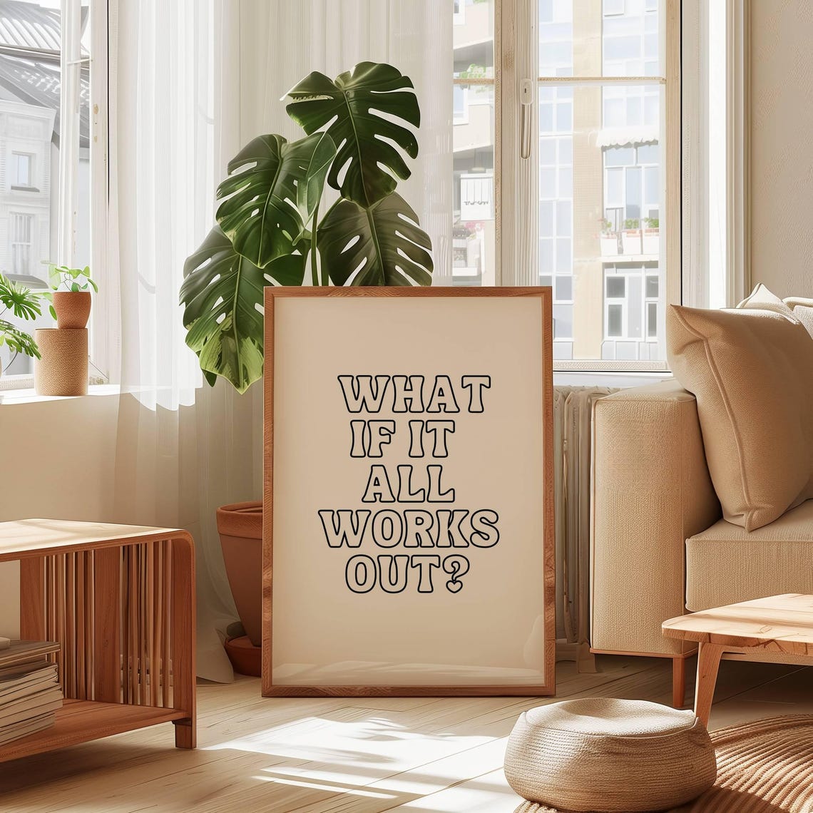 Cream What If It All Works Out Retro Outline Typography Poster - Image 2