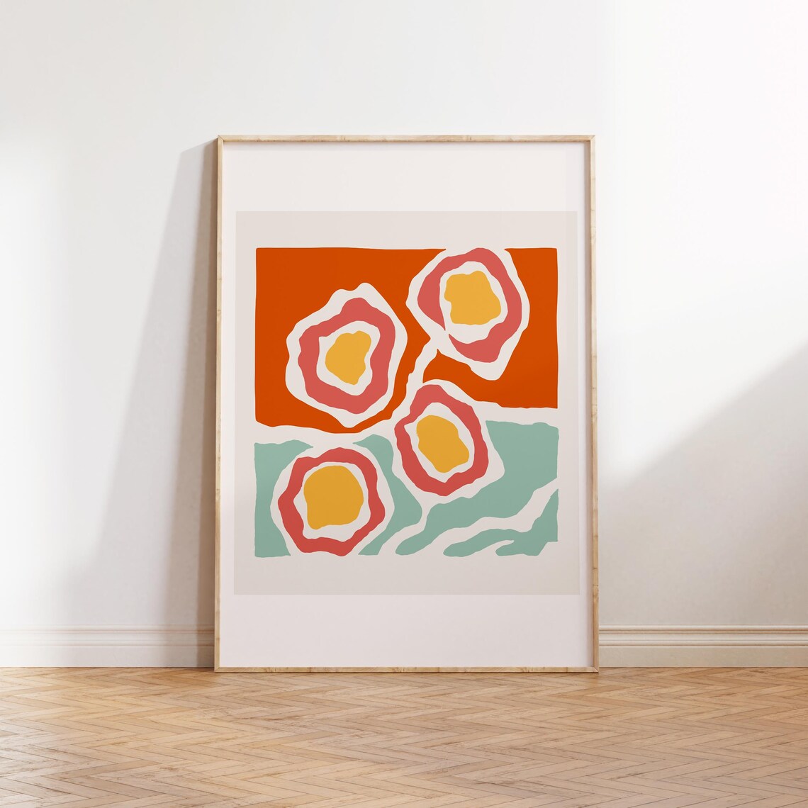 Abstract Terracotta Flowers Retro Orange Geometric Floral Wall Art