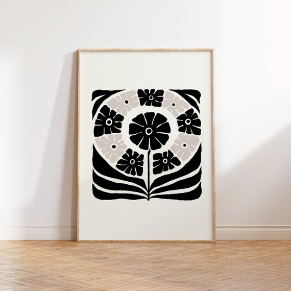 Dark Flowers Black And White Art Poster