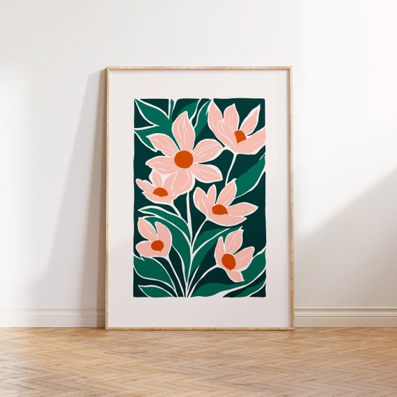 Eclectic Flowers Art Poster, Abstract Floral Decor