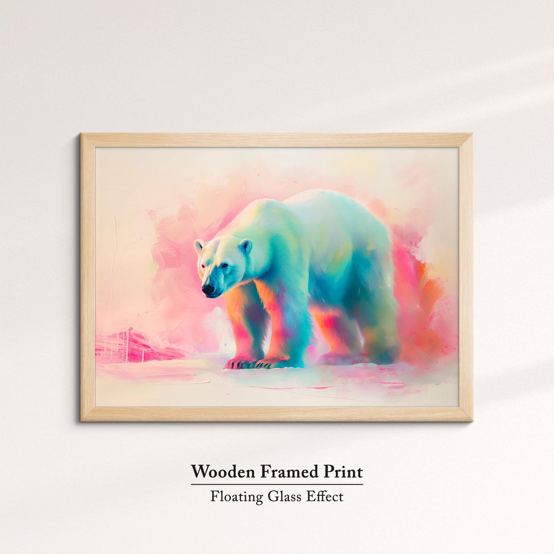 Polar Bear Walking Colorful Pink Teal Abstract Wildlife Wall Art - Image 6
