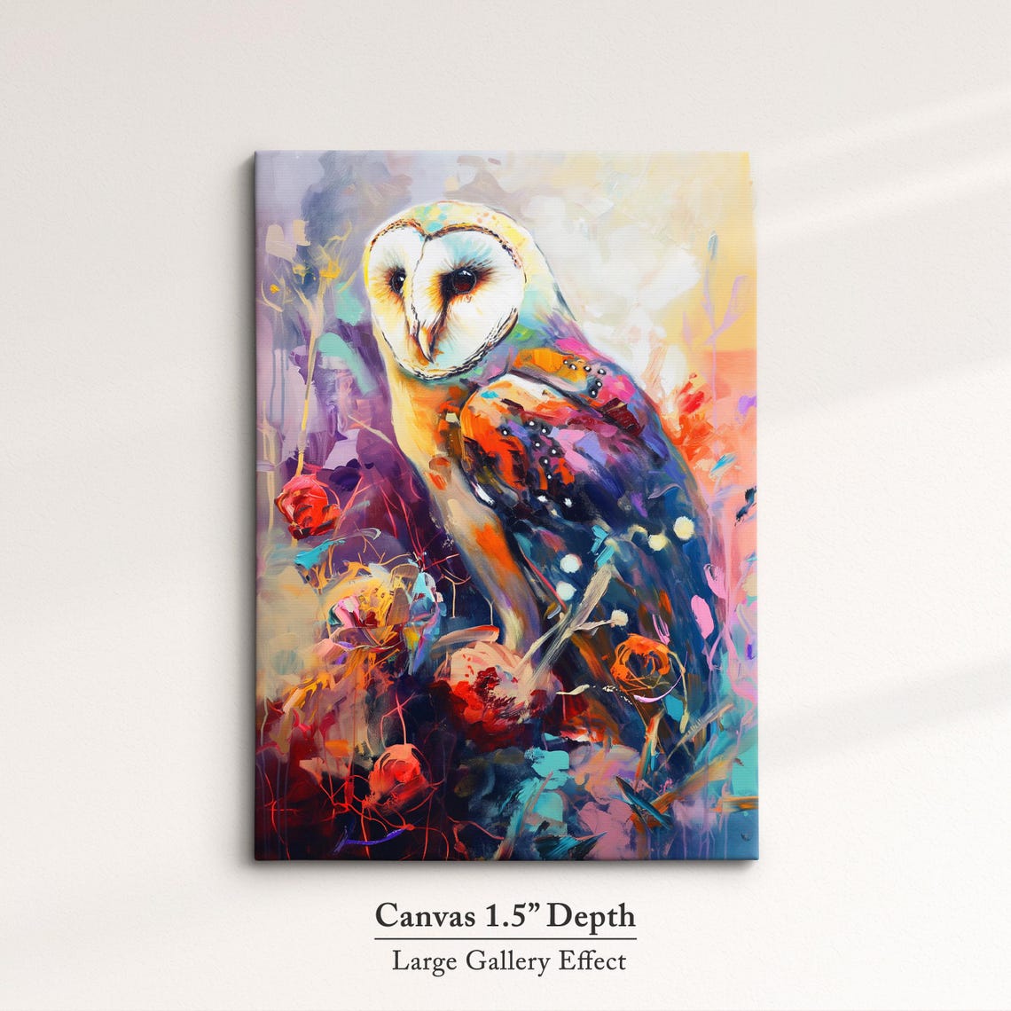 Barn Owl Colorful Abstract Oil Painting Style Wildlife Wall Art - Image 3