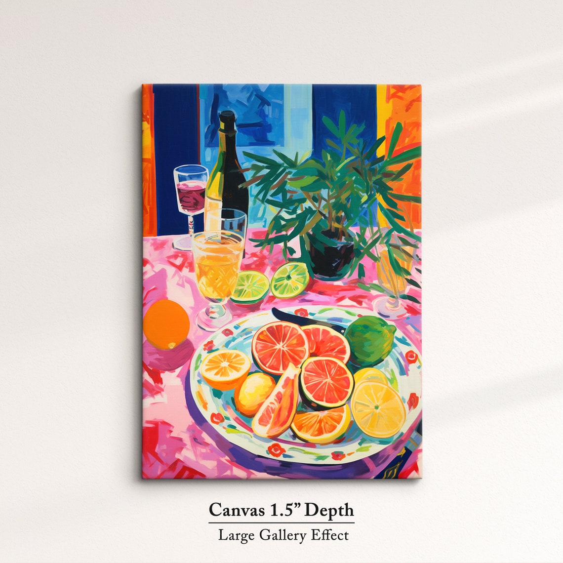Vibrant Citrus Still Life Oranges Grapefruit Wine Table Art Poster - Image 3