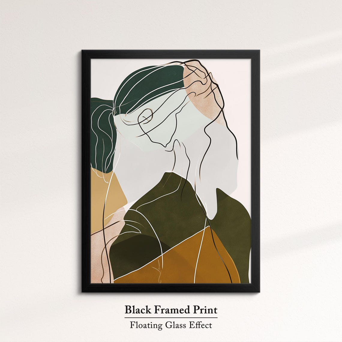 Minimalist Woman Line Art Portrait Green Beige Modern Abstract Poster - Image 8