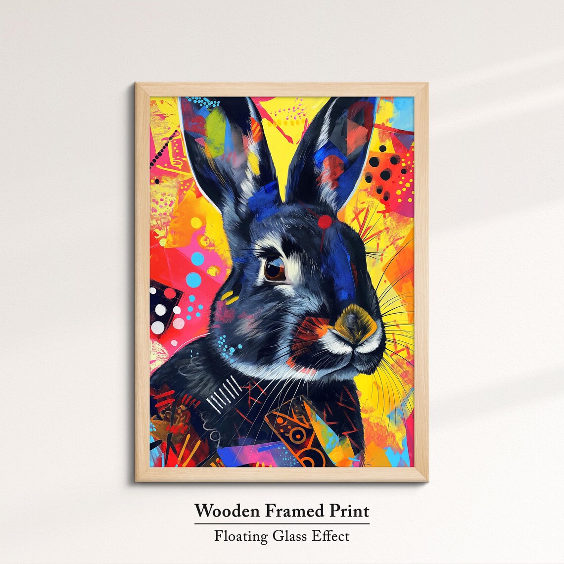 Black Rabbit Colorful Pop Art Portrait Vibrant Splatter Background Poster - Image 6