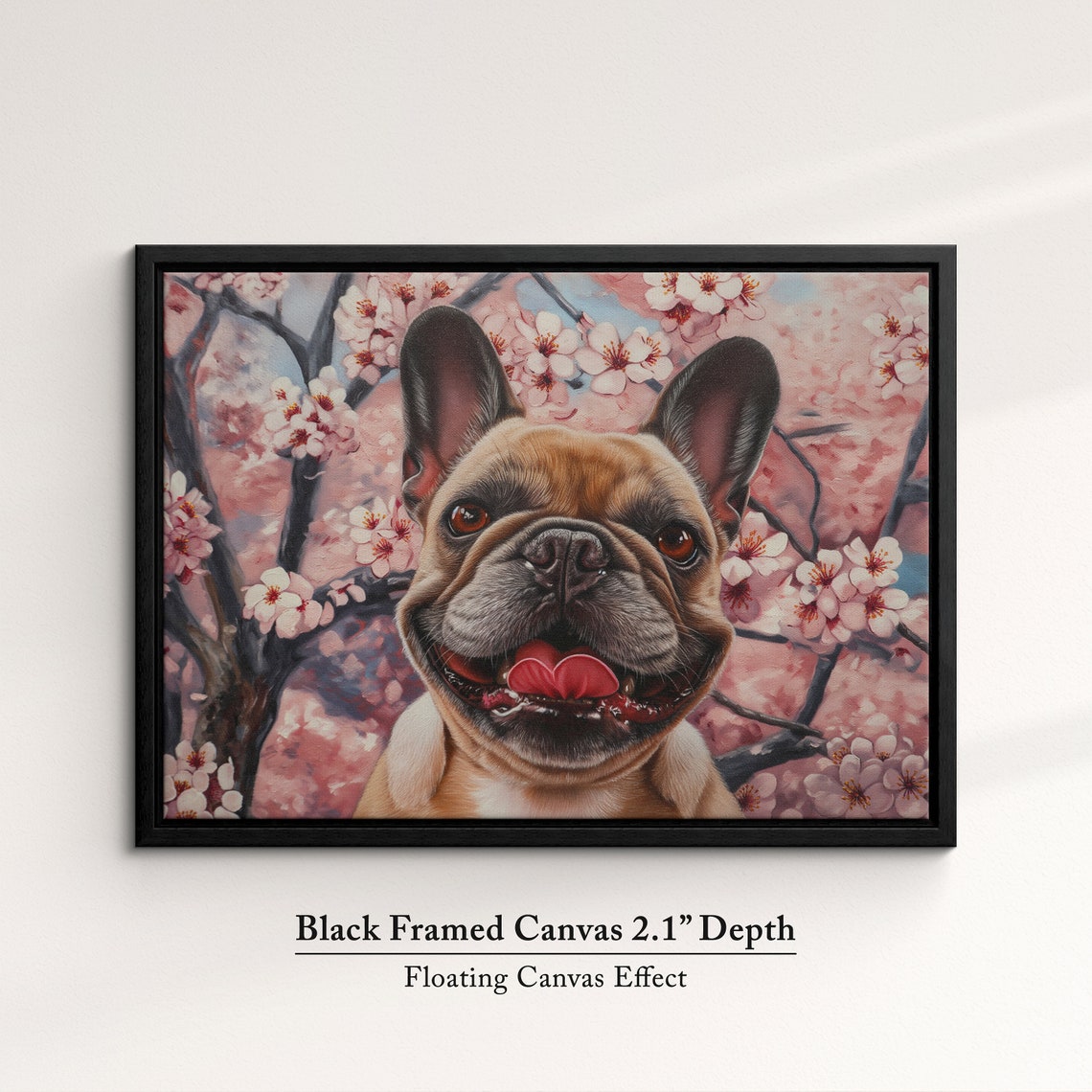Grinning Fawn French Bulldog Face In Blooming Cherry Tree Art Poster - Image 2
