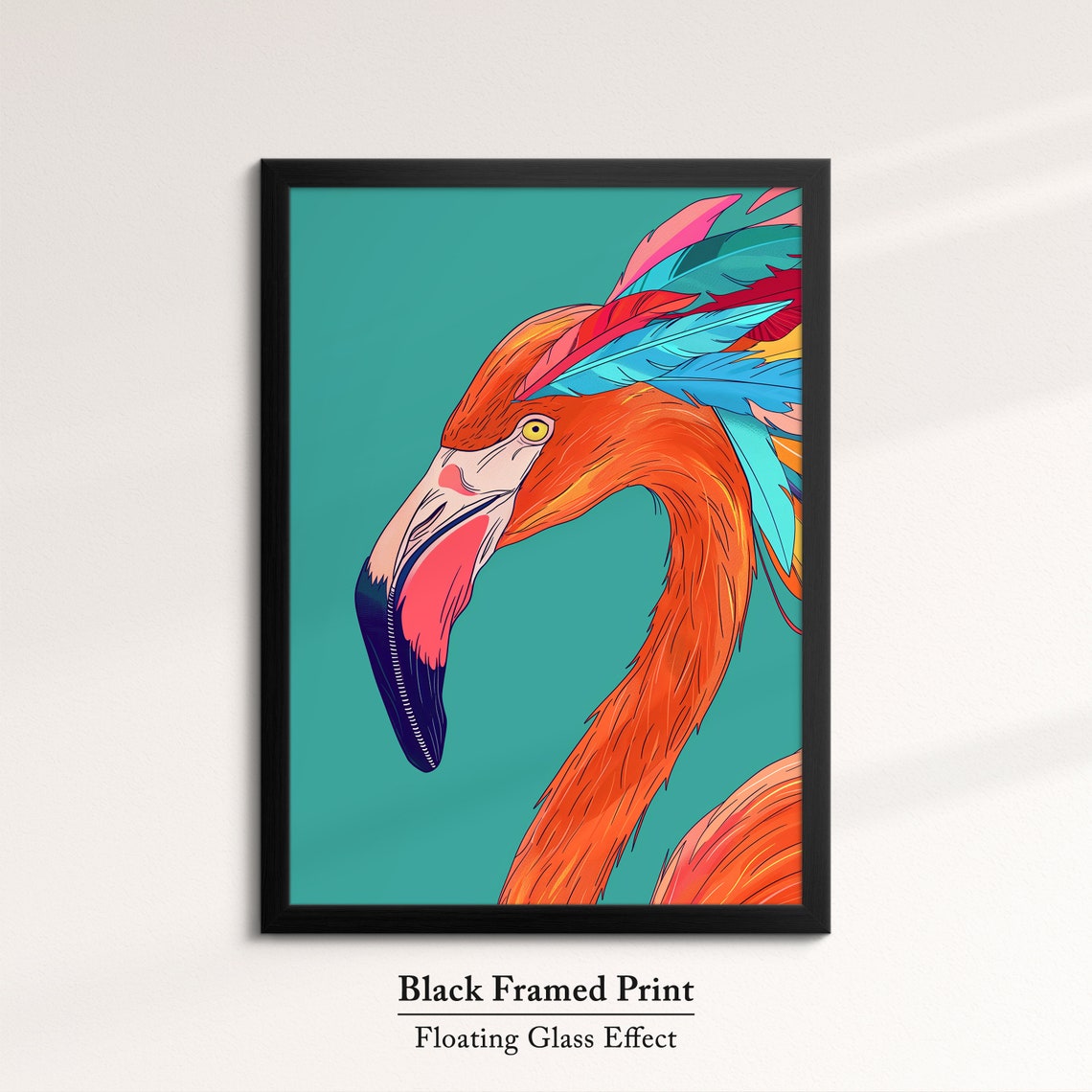 Flamingo Head Profile With Feather Crest Teal Background Art Poster - Image 8