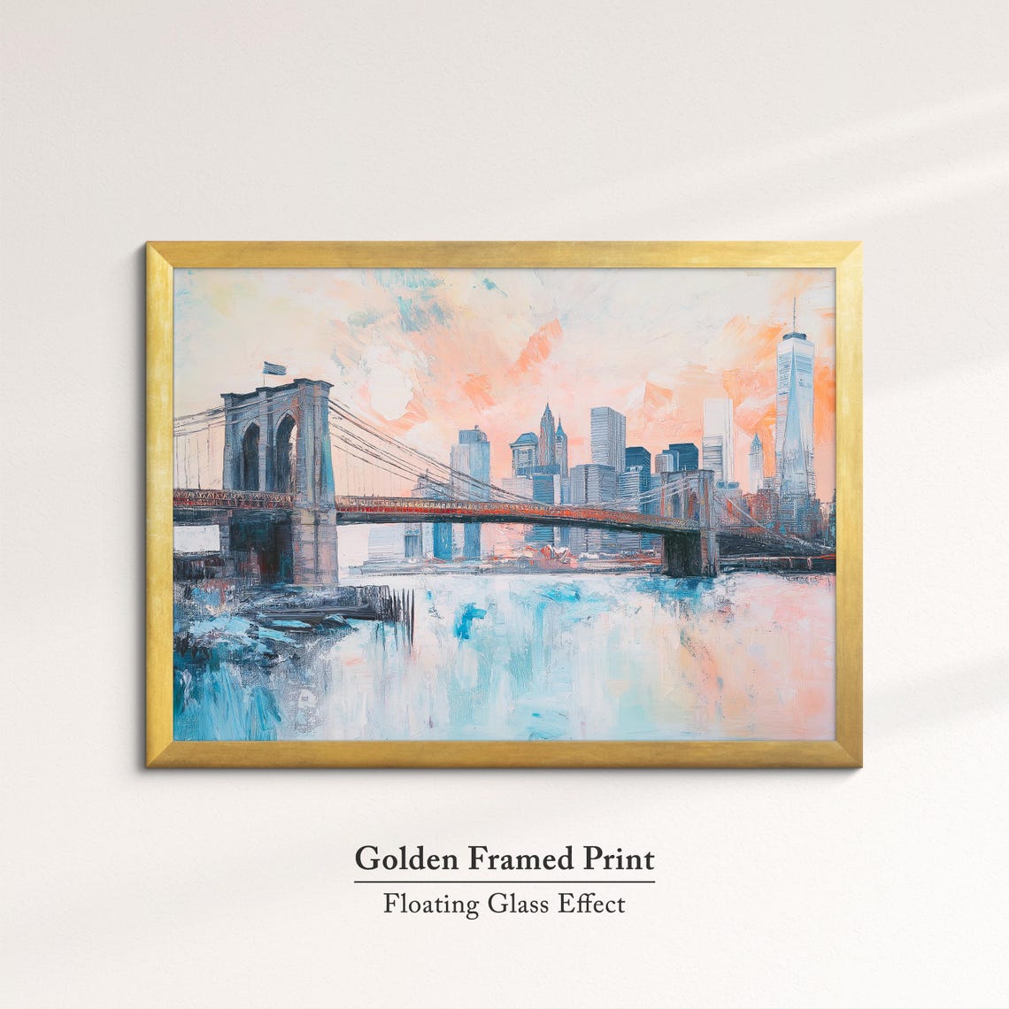 Brooklyn Bridge New York Pastel Skyline Impressionist Travel Poster - Image 5