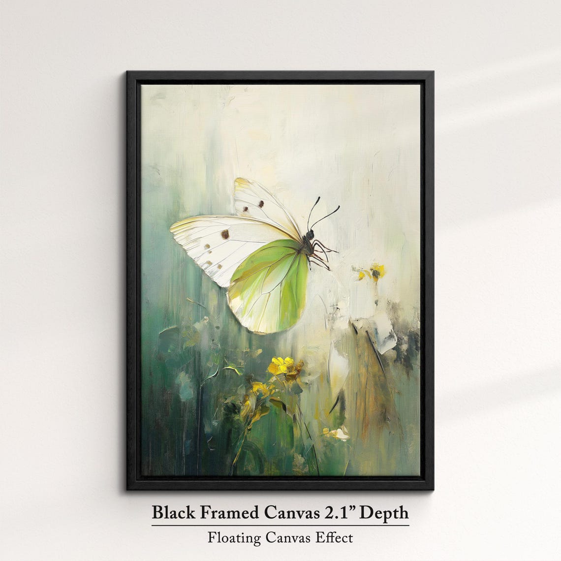 White Butterfly Flight Green Meadow Impressionist Oil Painting Poster - Image 2