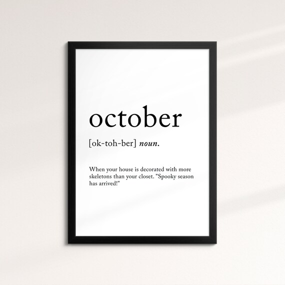 October Minimalist Definition Quote Word Art Framed Print Framed Female Wall Art Lady Poster Feminine Home Decor Gifts For Her