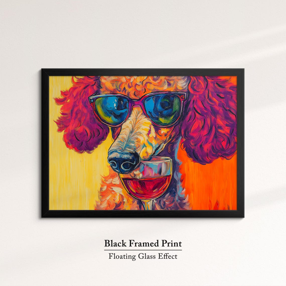 Poodle Dog Sunglasses Drinking Red Wine Vibrant Orange Pop Art Poster - Image 8