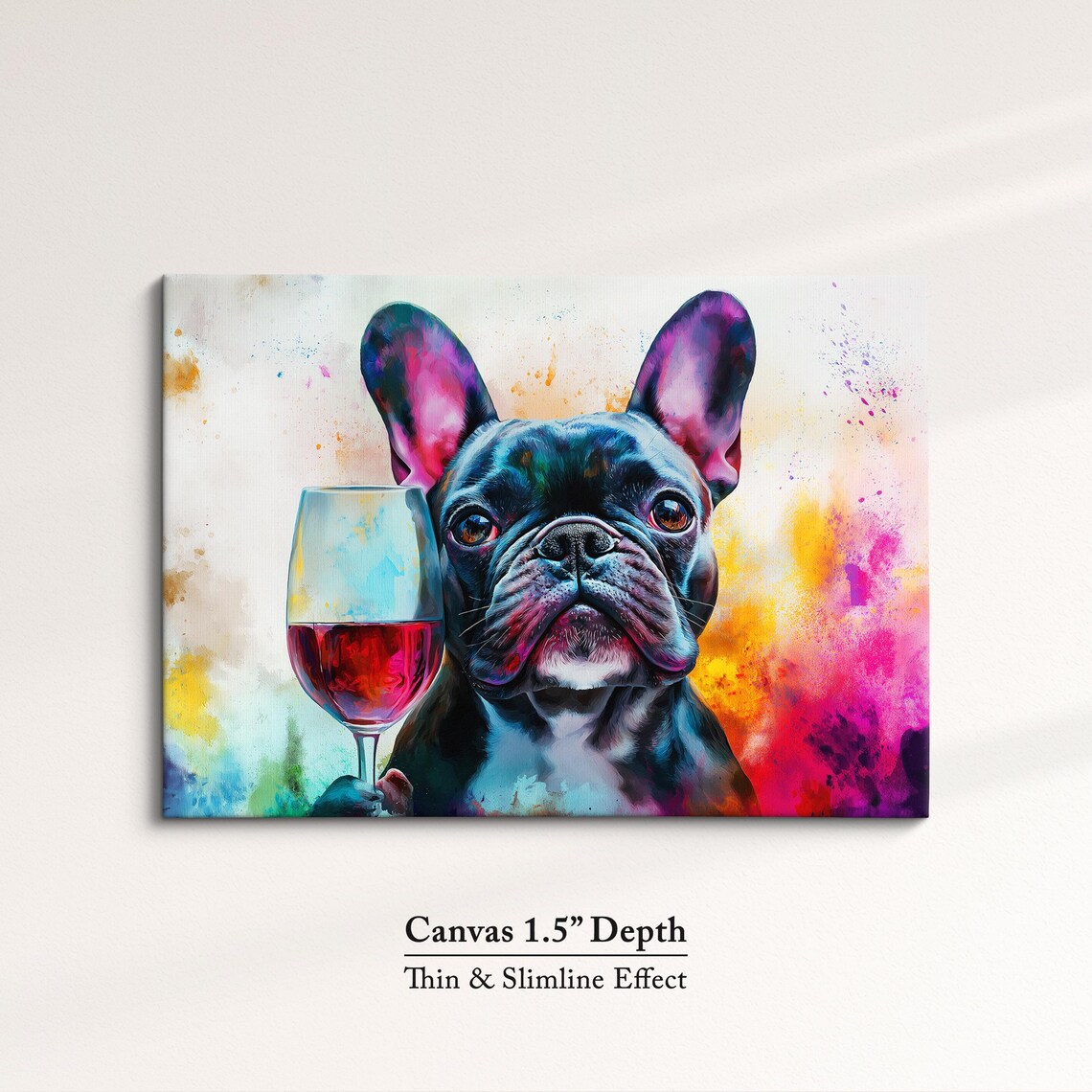 French Bulldog With Red Wine Glass Colorful Watercolor Dog Art Print - Image 3