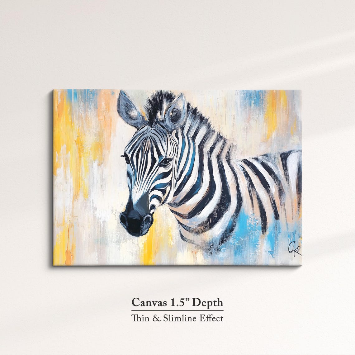 Zebra Portrait Yellow Blue Abstract Background Safari Wall Art Poster - Image 3
