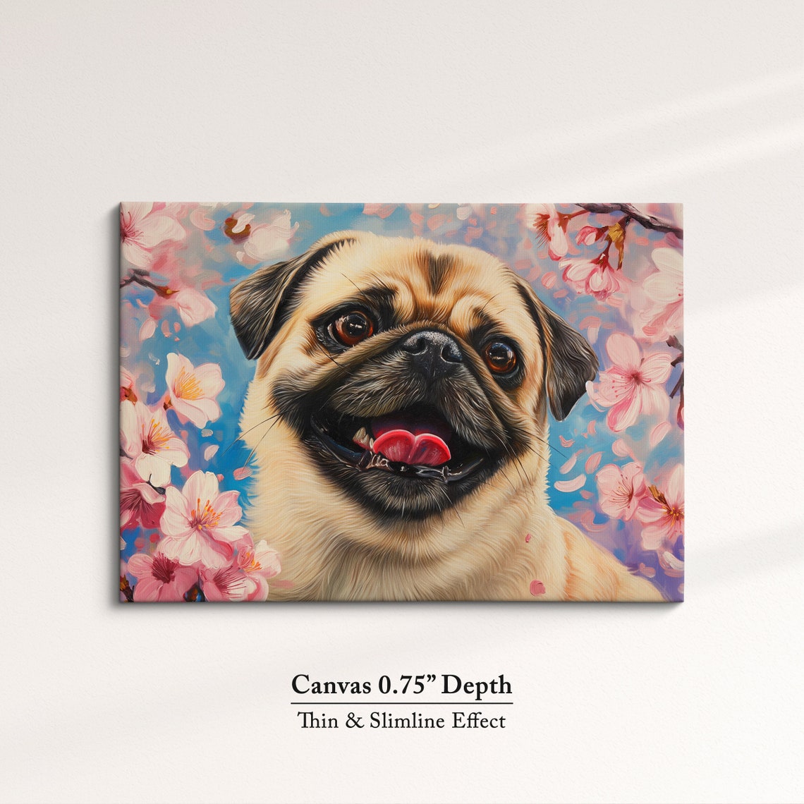 Joyful Pug Grinning Among Pink Cherry Blossoms Blue Sky Spring Poster - Image 4