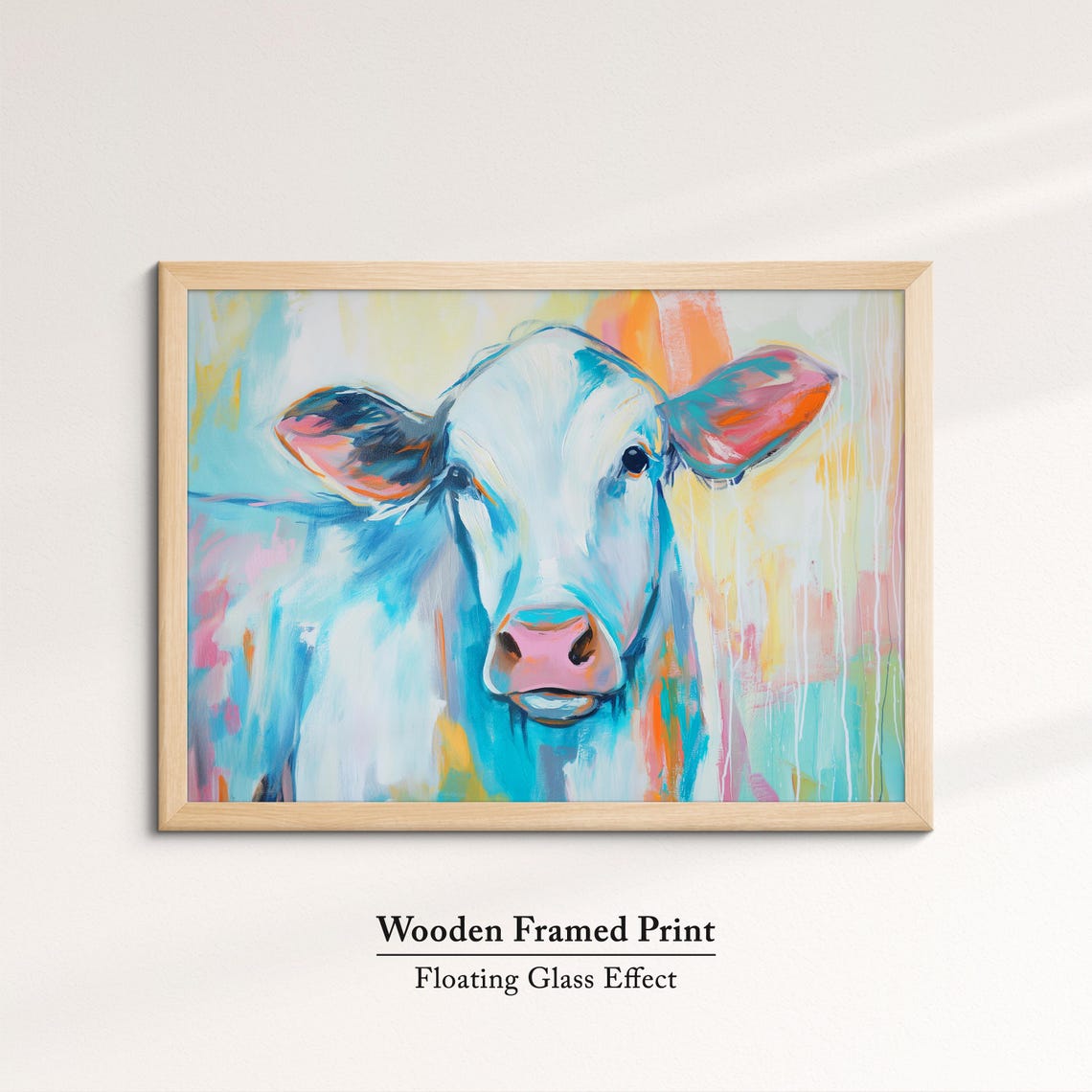 Cow Close Up Blue Orange Pastel Abstract Portrait Wall Poster - Image 6