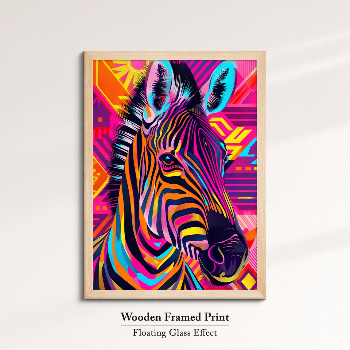 Colorful Zebra Neon Pop Art Head Portrait Geometric Background Poster - Image 6
